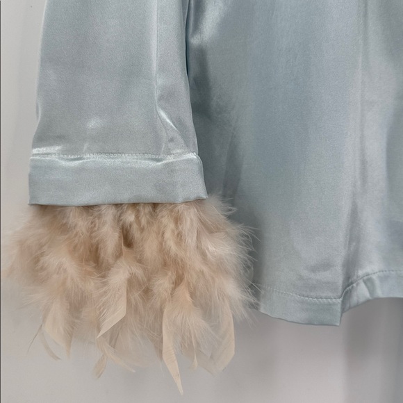 NIGHT Elegant Ocean Sea Satin Pajama Set with Feather Trim Glamorous Size 10 - Picture 5 of 9